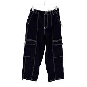 Madden NYC black cargo pants contrast stitching size L skater high waisted